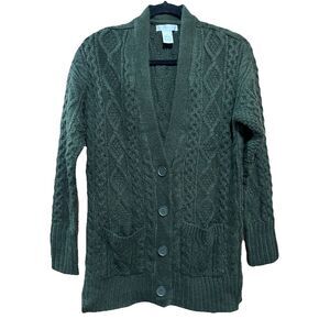 Design History Women's Cable‎  Knit Green Oversized Cardigan Size XS EUC